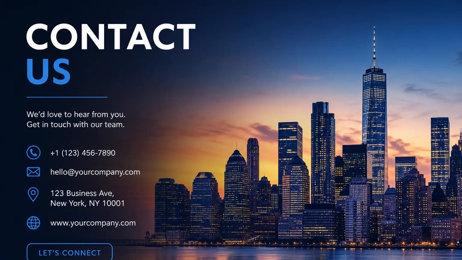 Modern skyline at dusk with elegant abstract technology lighting and clean composition