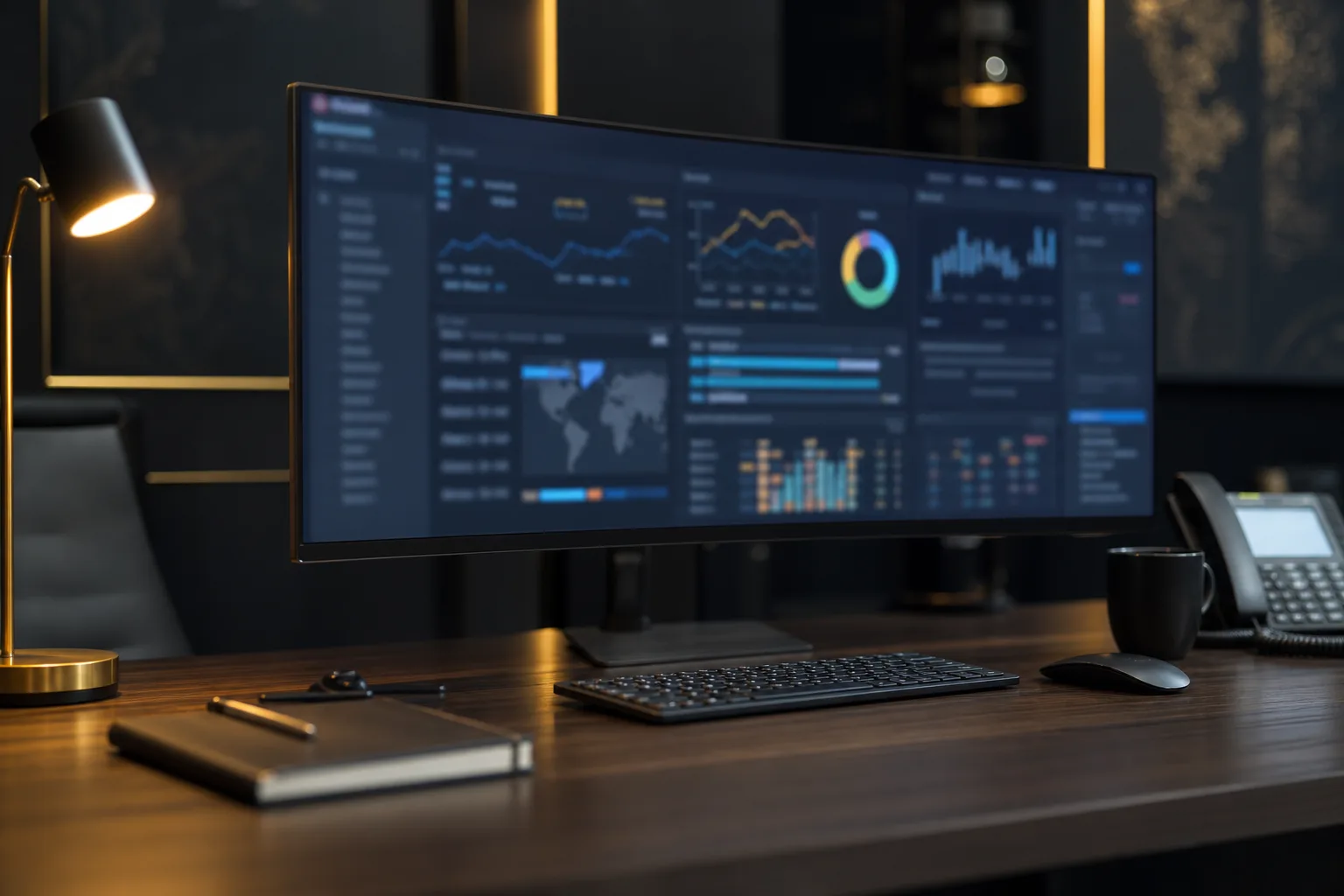 Illustrative workstation representing infrastructure operations oversight. The on-screen panels are not Watchtower OS.